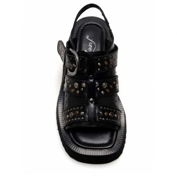 FREE PEOPLE Ace Studded Wedges / Black Leather - Picture 10 of 16